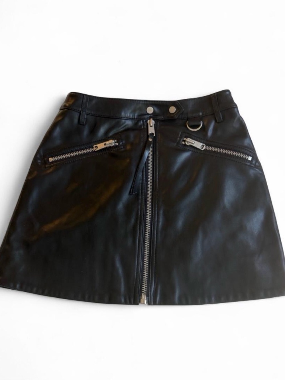 All Saints Black Faux Leather Zip-Front Mini Skirt